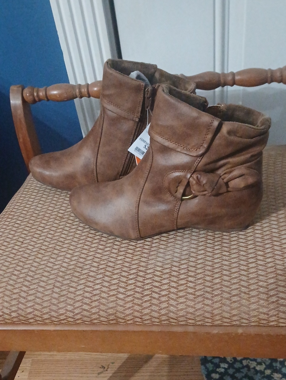 BareTraps Brown Faux-Leather Ankle Booties with Knot Accent